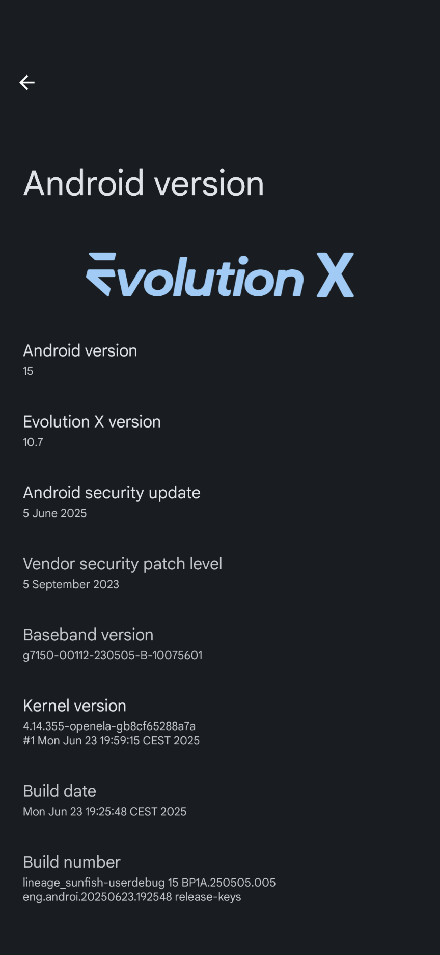 Evolution X Android 15 version