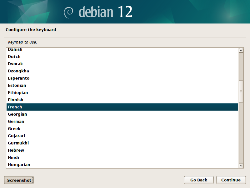 Debian 12 installation - Configure the keyboard