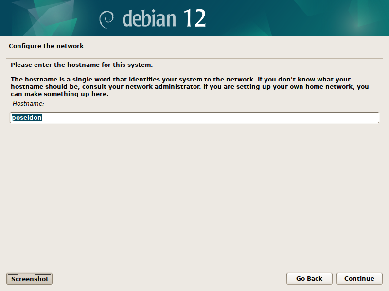 Debian 12 installation - Hostname