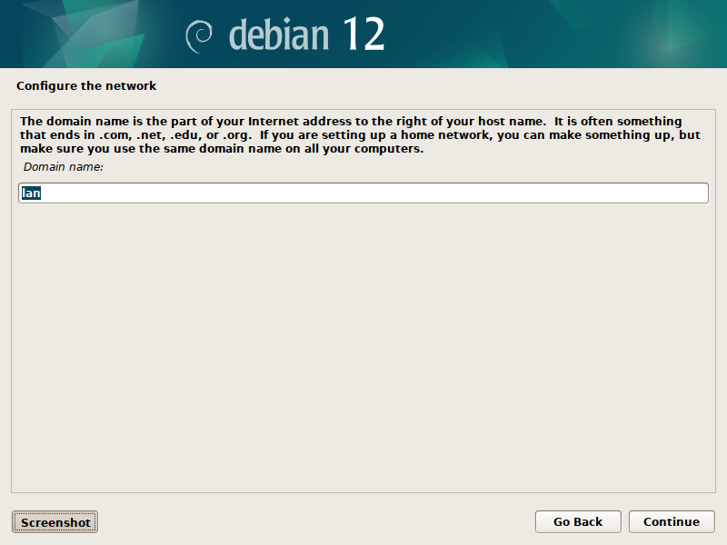 Debian 12 installation - Domain name