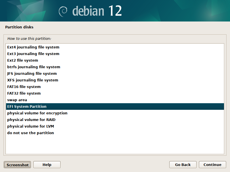 Debian 12 installation - How to use this partition