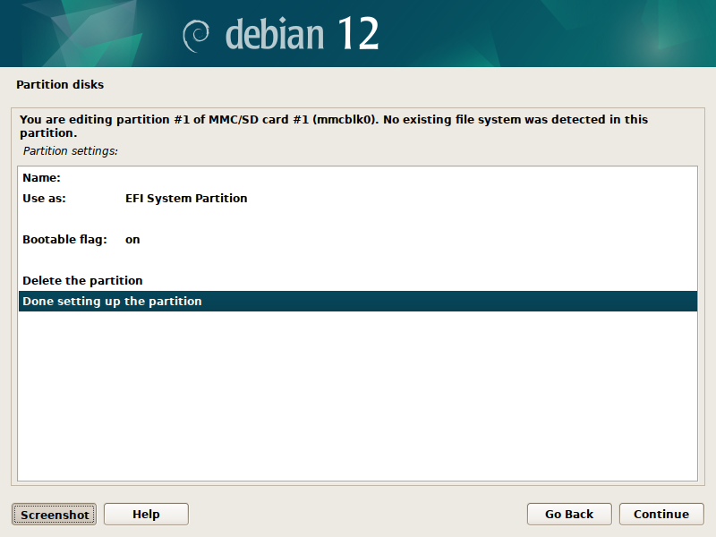 Debian 12 installation - Partition settings