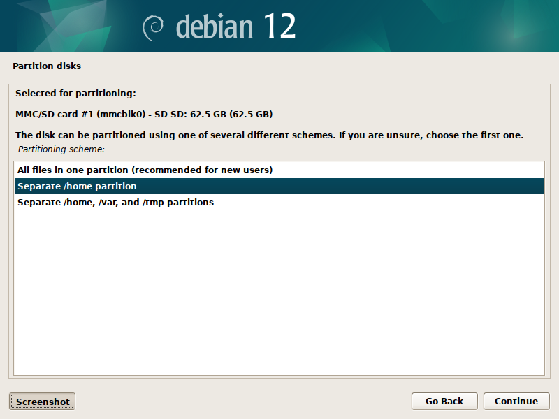 Debian 12 installation - Partitioning scheme