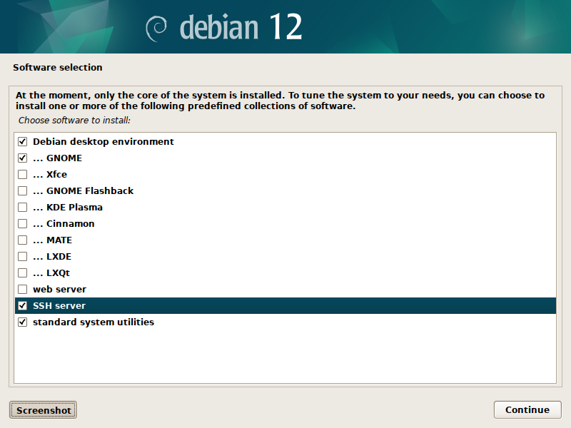 Debian 12 installation - Software selection