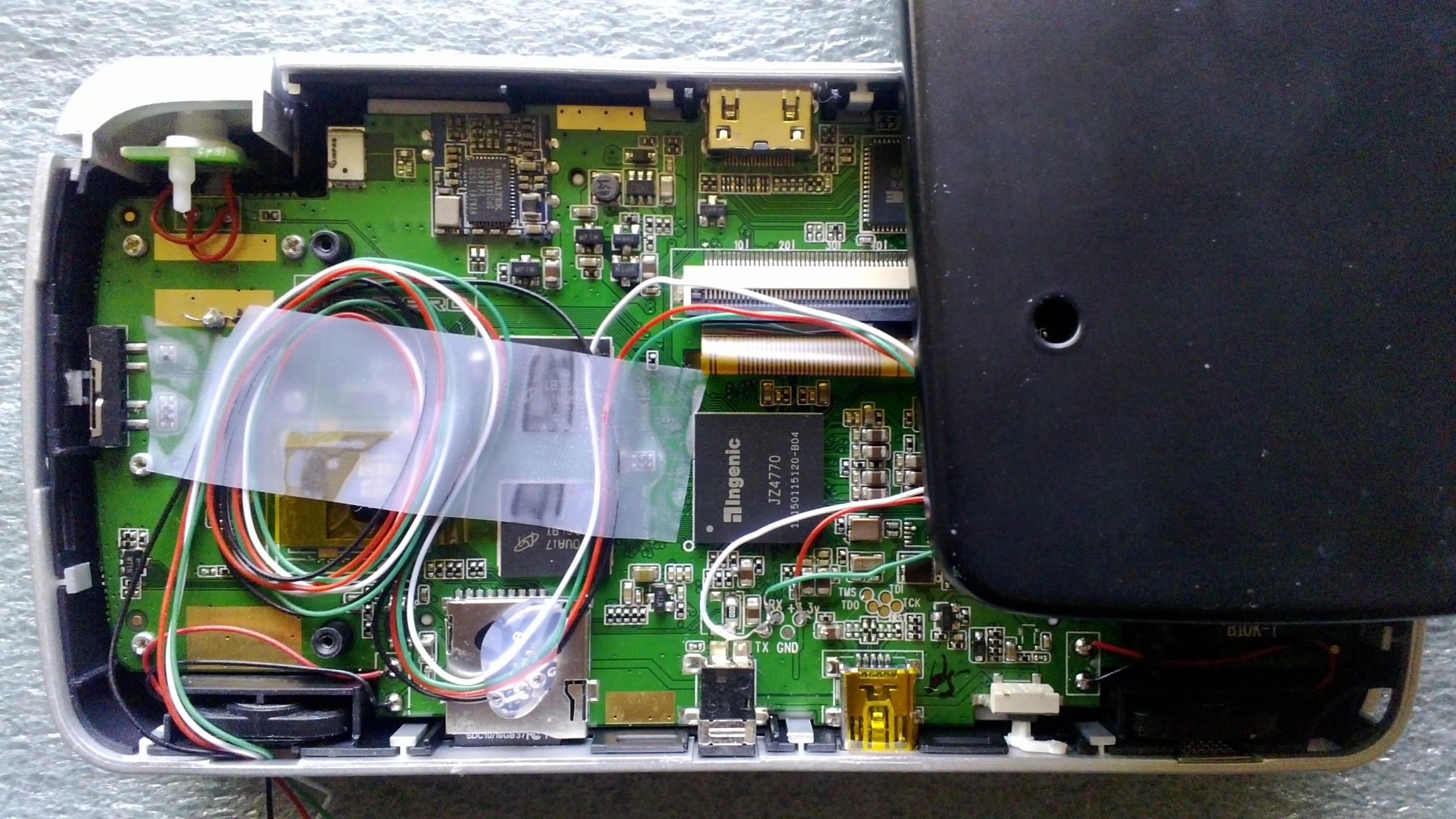GCW-Zero wires glued and passed through speaker grill