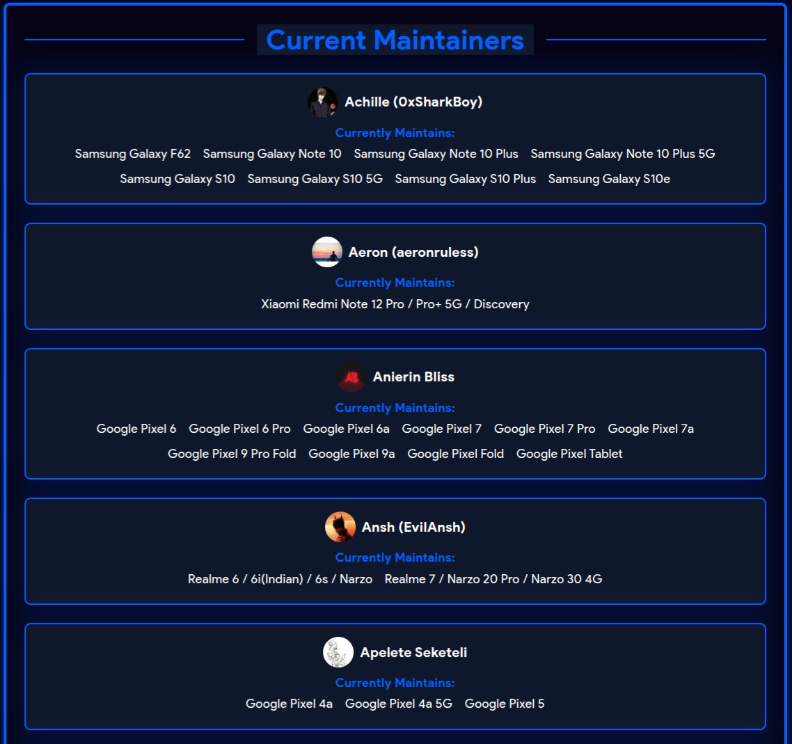 Evolution X maintainers roster