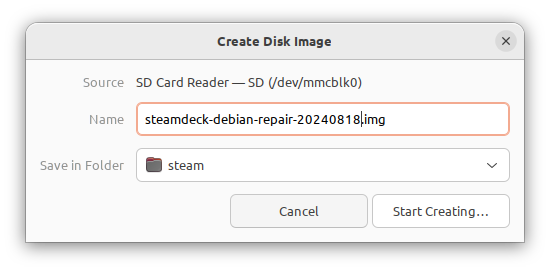 Creating Steam Deck rescue image - Provide image name